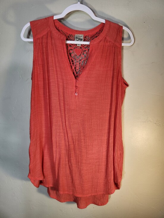 Como Vintage Tops - Como Vintage Coral Lace-Back Sleeveless Tank